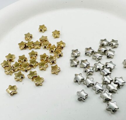 Silver / Gold Shape Spacer Beads, Star Spacer Beads, 6mm Lovely Large Hole Star Loose Beads, Crafts, Star Beads Charms for DIY Bracelet Necklace Jewelry Crafts Making
